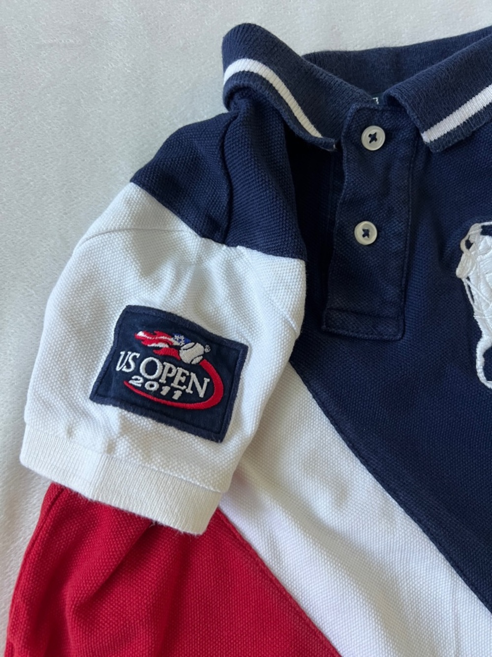 Ralph Lauren Boys Navy White Red Diagonal Colorblock Polo - Picture 4 of 5